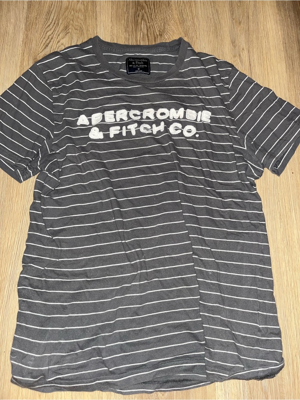 Abercrombie & Fitch Charcoal Gray Striped Logo Tee